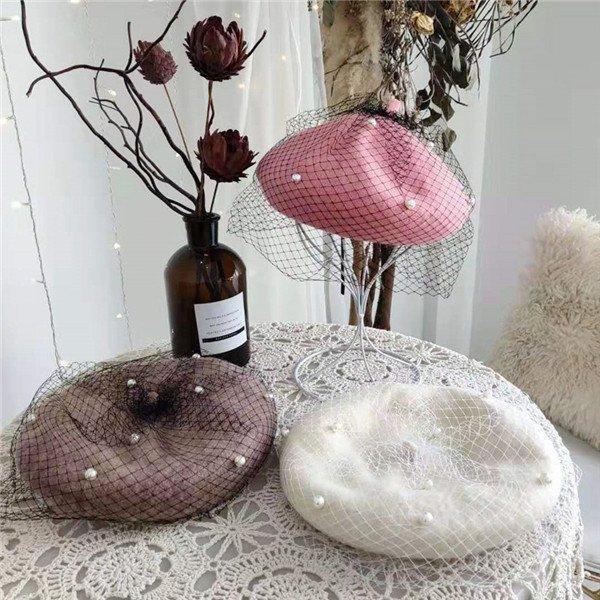 ベレー帽 帽子 パールベレー帽 パール付き ベレー レディース 春秋冬 レース きれいめ ビーズ おしゃれ ウール混 女性用 あったか 