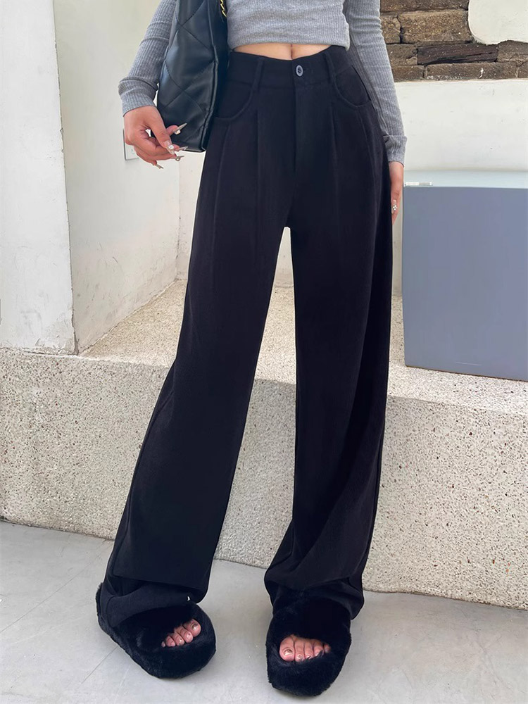 ワイドパンツ レディース 韓国 冬用 裏起毛 コーデュロイ ロング丈 ハイウエスト 厚手 おしゃれ 秋冬 冬 大人 あったか 暖かい 着やせ 秋 