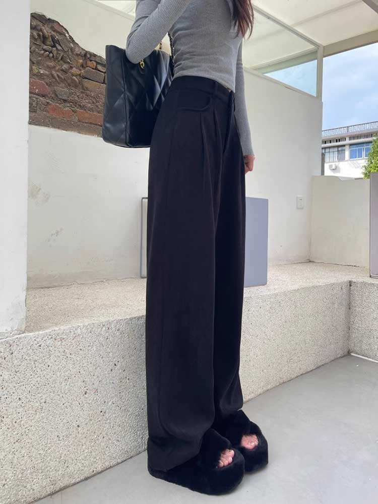 ワイドパンツ レディース 韓国 冬用 裏起毛 コーデュロイ ロング丈 ハイウエスト 厚手 おしゃれ 秋冬 冬 大人 あったか 暖かい 着やせ 秋 