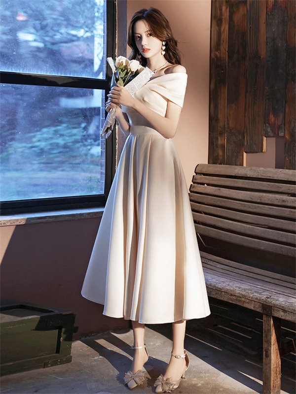 パーテイードレス ワンピース ミモレ丈ドレス 着痩せ 発表会 演奏会 二次会 ファスナー ミモレ丈 長袖 エレワンピース 