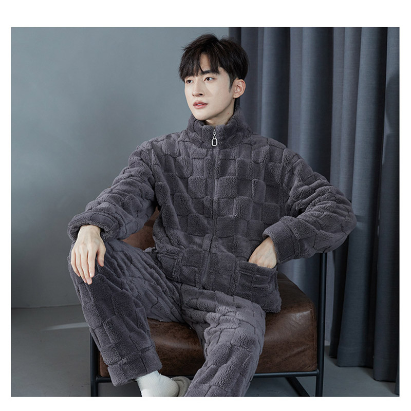 パジャマ メンズ 裏起毛 ルームシェア 冬用 長袖 柔らかい 秋冬 厚手 ナイトガウン 暖かい 部屋着 もこもこ 前開き 寝間着セットアップ 上下セット ふわふわ 