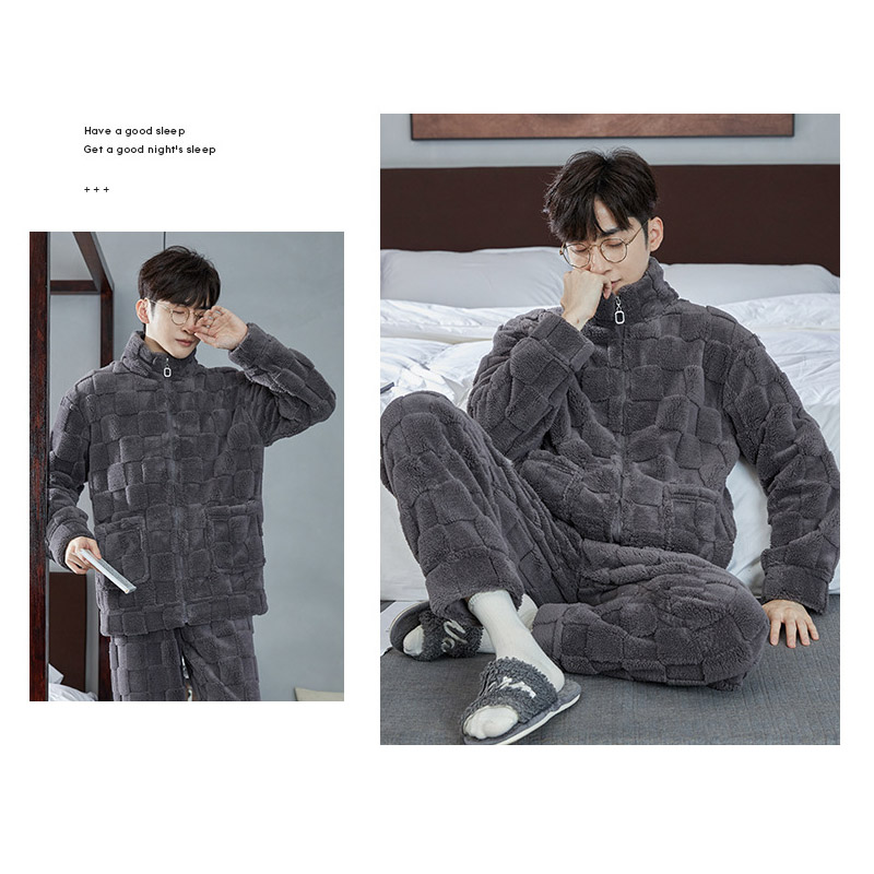 パジャマ メンズ 裏起毛 ルームシェア 冬用 長袖 柔らかい 秋冬 厚手 ナイトガウン 暖かい 部屋着 もこもこ 前開き 寝間着セットアップ 上下セット ふわふわ 