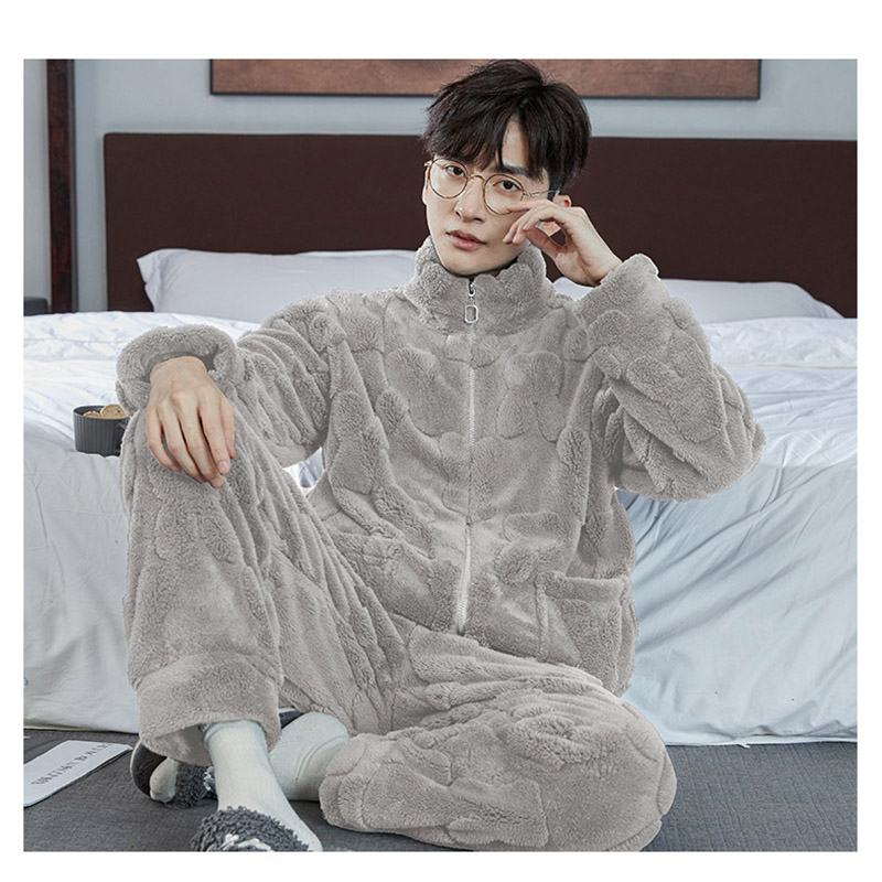 パジャマ メンズ 裏起毛 ルームシェア 冬用 長袖 柔らかい 秋冬 厚手 ナイトガウン 暖かい 部屋着 もこもこ 前開き 寝間着セットアップ 上下セット ふわふわ 