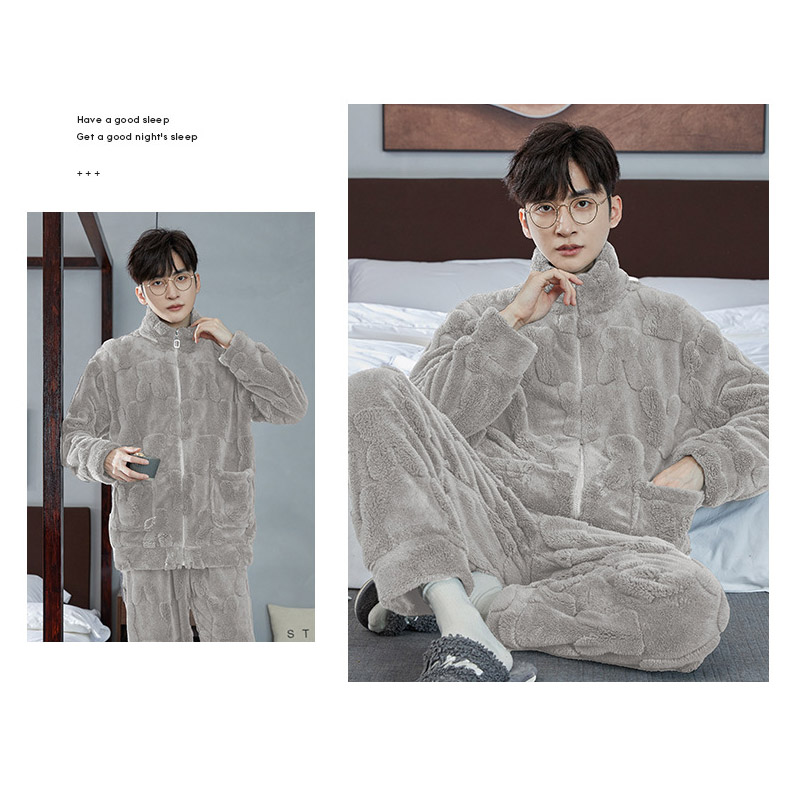 パジャマ メンズ 裏起毛 ルームシェア 冬用 長袖 柔らかい 秋冬 厚手 ナイトガウン 暖かい 部屋着 もこもこ 前開き 寝間着セットアップ 上下セット ふわふわ 