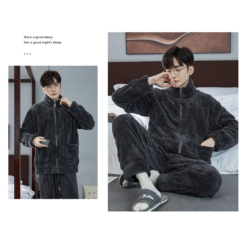 パジャマ メンズ 裏起毛 ルームシェア 冬用 長袖 柔らかい 秋冬 厚手 ナイトガウン 暖かい 部屋着 もこもこ 前開き 寝間着セットアップ 上下セット ふわふわ 