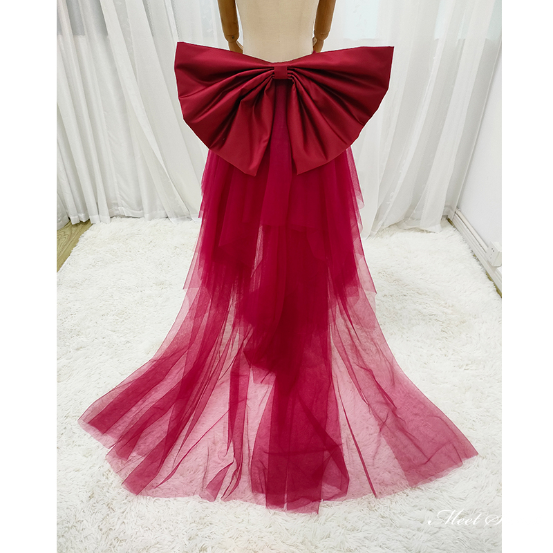 セミオーダー可能 取り外しトレーン 付けトレーン ワインレッド リボン 蝶結び 花嫁 結婚式 二次会 披露宴 カラードレスアレンジ チュール ブライダル 