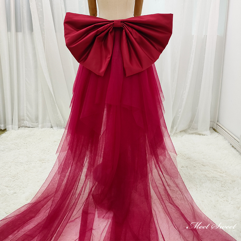 セミオーダー可能 取り外しトレーン 付けトレーン ワインレッド リボン 蝶結び 花嫁 結婚式 二次会 披露宴 カラードレスアレンジ チュール ブライダル 