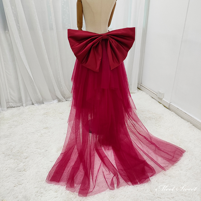 セミオーダー可能 取り外しトレーン 付けトレーン ワインレッド リボン 蝶結び 花嫁 結婚式 二次会 披露宴 カラードレスアレンジ チュール ブライダル 