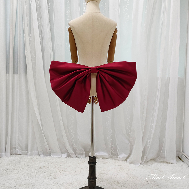 セミオーダー可能 取り外しトレーン 付けトレーン ワインレッド リボン 蝶結び 花嫁 結婚式 二次会 披露宴 カラードレスアレンジ チュール ブライダル 