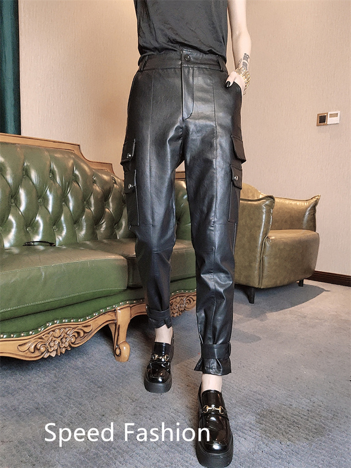 フェイクレザーパンツ レディース PU カーゴパンツ バイクパンツ 防寒 おしゃれ 美尻 無地 個性的 着痩せ 