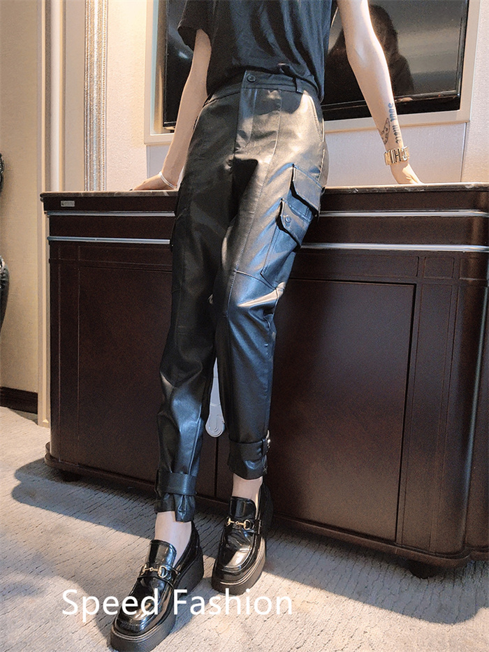 フェイクレザーパンツ レディース PU カーゴパンツ バイクパンツ 防寒 おしゃれ 美尻 無地 個性的 着痩せ 
