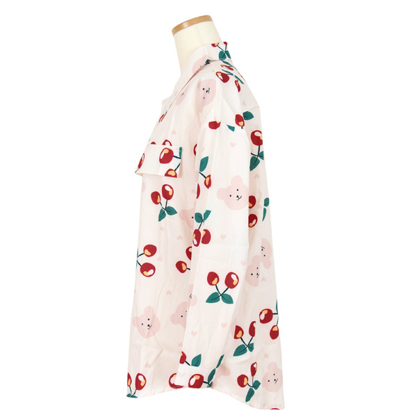 柄シャツ くま柄 チェリー柄 長袖 シャツ かわいい 春服 トップス ピンク コスチューム 韓国 キッズ風 サクランボ柄 大きいサイズ個性的 ダンス 衣装 