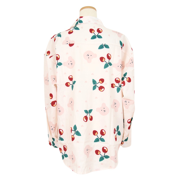 柄シャツ くま柄 チェリー柄 長袖 シャツ かわいい 春服 トップス ピンク コスチューム 韓国 キッズ風 サクランボ柄 大きいサイズ個性的 ダンス 衣装 