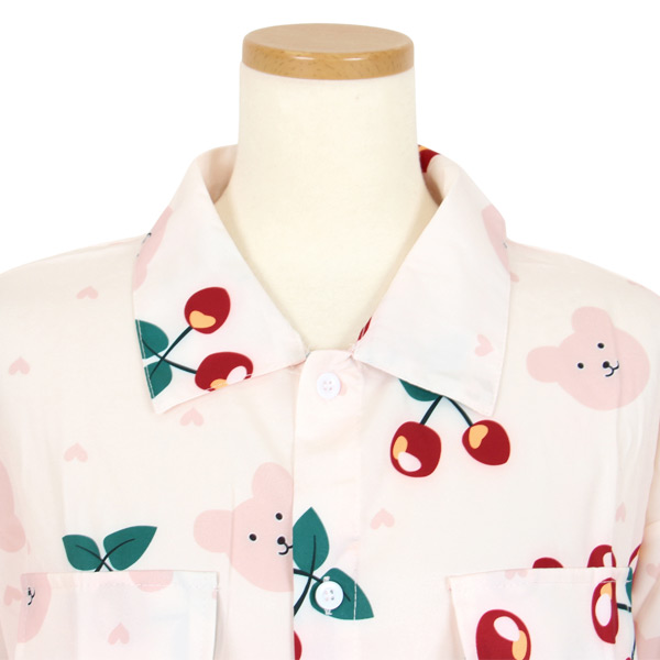 柄シャツ くま柄 チェリー柄 長袖 シャツ かわいい 春服 トップス ピンク コスチューム 韓国 キッズ風 サクランボ柄 大きいサイズ個性的 ダンス 衣装 
