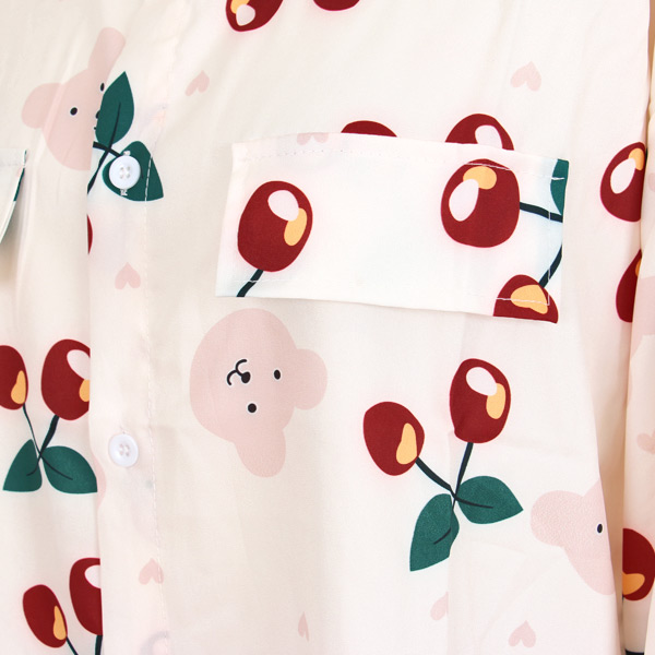 柄シャツ くま柄 チェリー柄 長袖 シャツ かわいい 春服 トップス ピンク コスチューム 韓国 キッズ風 サクランボ柄 大きいサイズ個性的 ダンス 衣装 