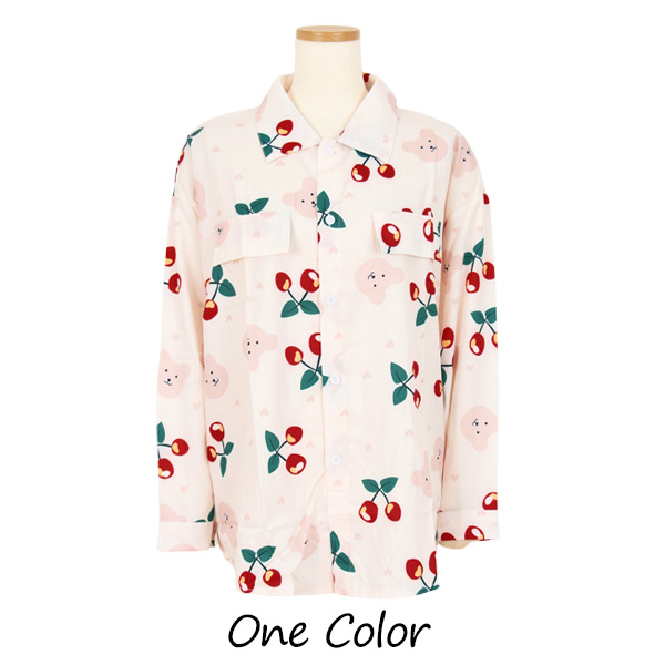 柄シャツ くま柄 チェリー柄 長袖 シャツ かわいい 春服 トップス ピンク コスチューム 韓国 キッズ風 サクランボ柄 大きいサイズ個性的 ダンス 衣装 