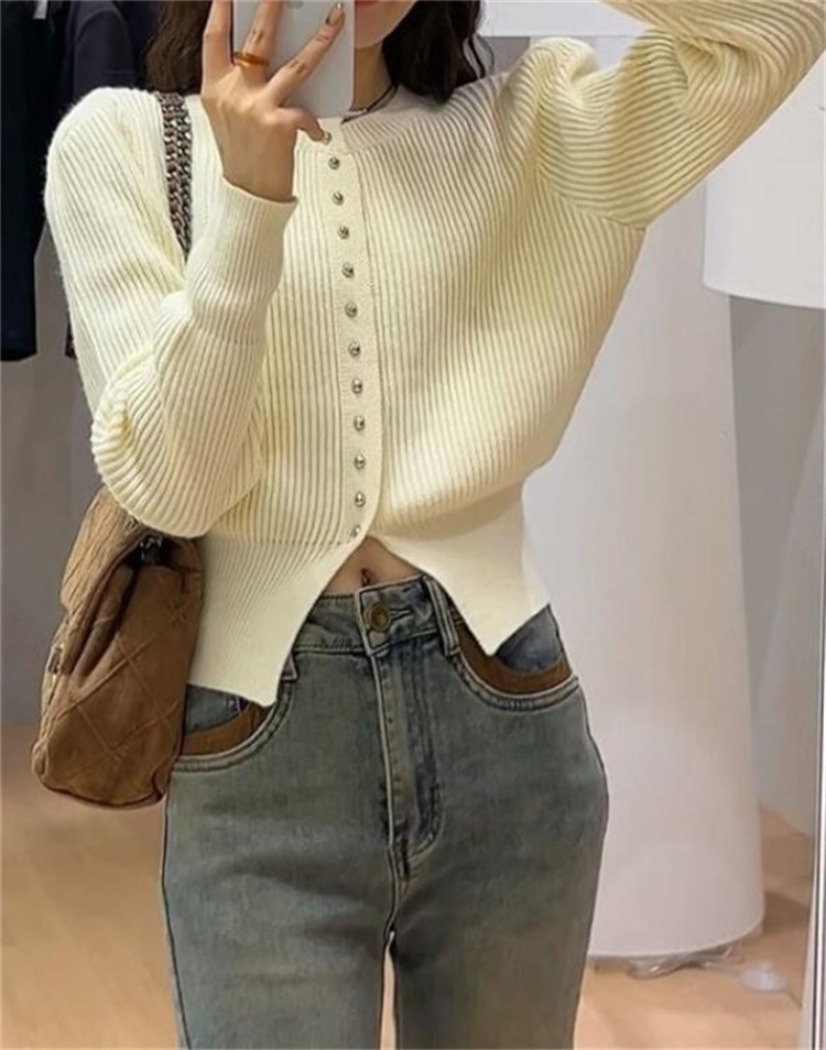 セーター カーディガン レディース 秋 冬 ニット カーデ ボタン フレンチスリーブ 長袖 可愛い おしゃれ ニットカーディガン トップス ラウンドネック きれいめ 