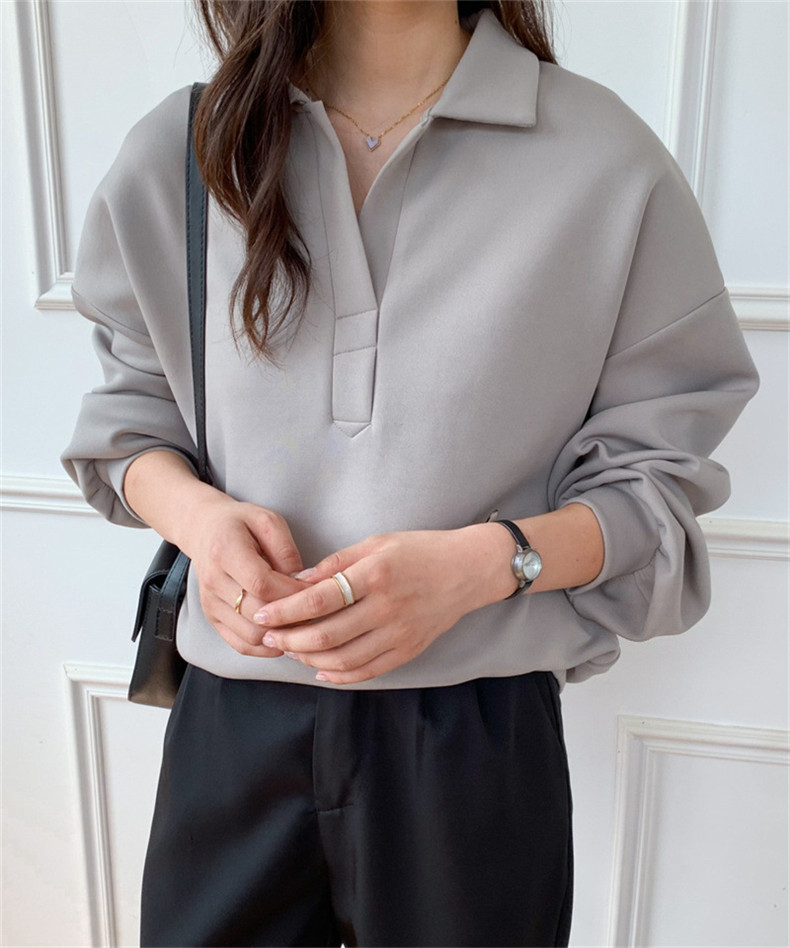エアレイヤースウェットシャツ日本と韓国スタイルのカジュアルスペースコットンラペルトップ ゆったりとしたデザイン  