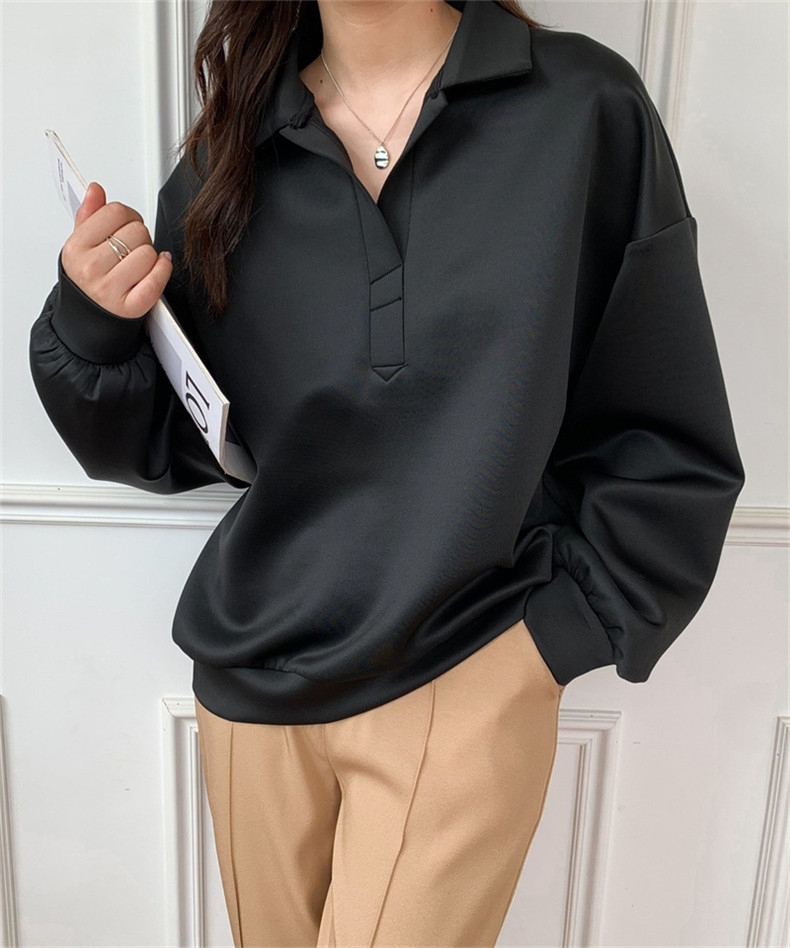 エアレイヤースウェットシャツ日本と韓国スタイルのカジュアルスペースコットンラペルトップ ゆったりとしたデザイン  