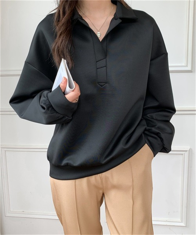 エアレイヤースウェットシャツ日本と韓国スタイルのカジュアルスペースコットンラペルトップ ゆったりとしたデザイン  