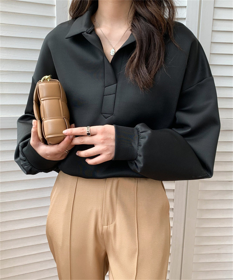 エアレイヤースウェットシャツ日本と韓国スタイルのカジュアルスペースコットンラペルトップ ゆったりとしたデザイン  