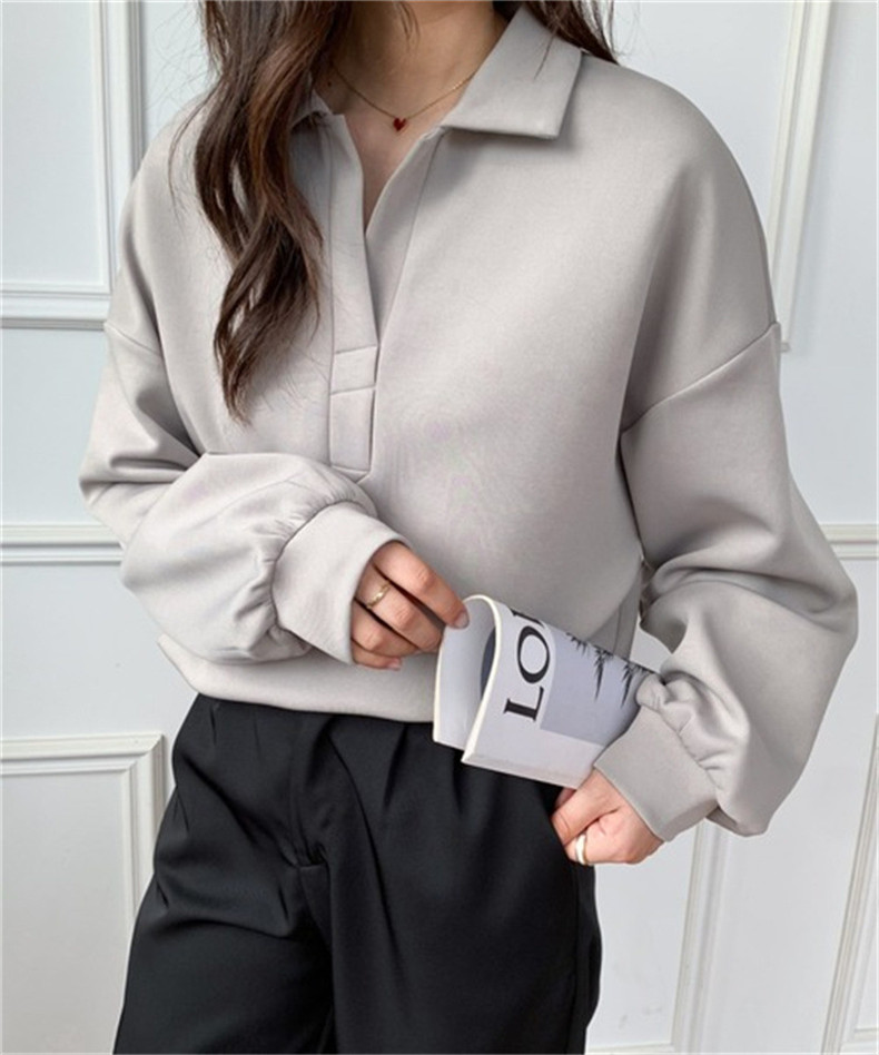 エアレイヤースウェットシャツ日本と韓国スタイルのカジュアルスペースコットンラペルトップ ゆったりとしたデザイン  