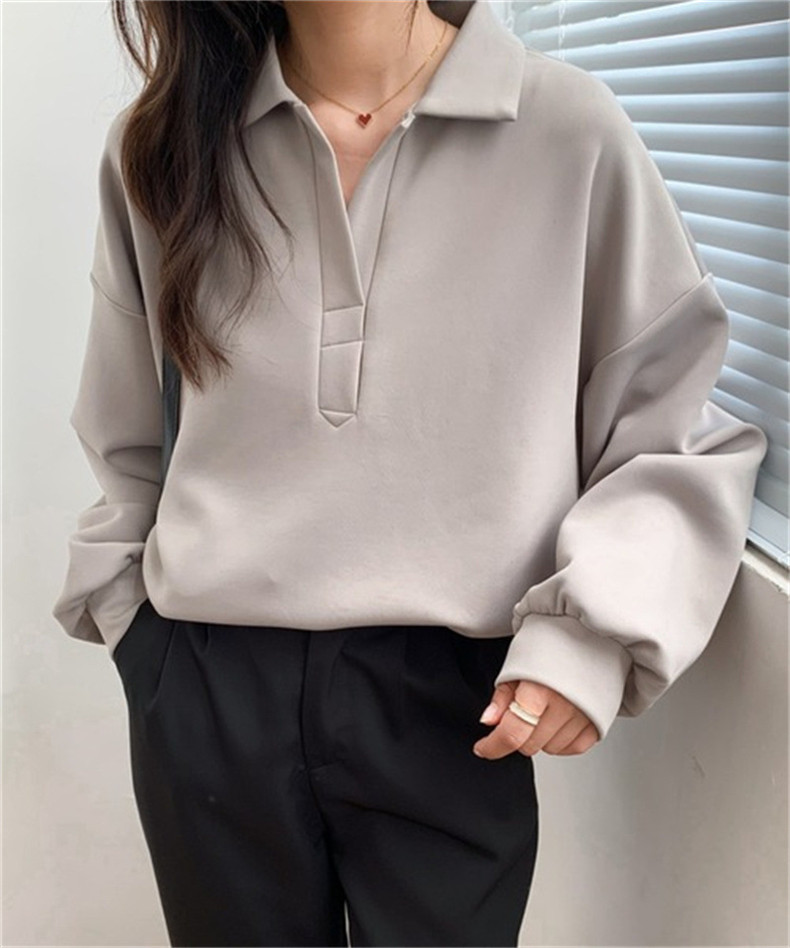 エアレイヤースウェットシャツ日本と韓国スタイルのカジュアルスペースコットンラペルトップ ゆったりとしたデザイン  