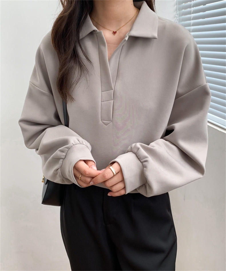 エアレイヤースウェットシャツ日本と韓国スタイルのカジュアルスペースコットンラペルトップ ゆったりとしたデザイン  