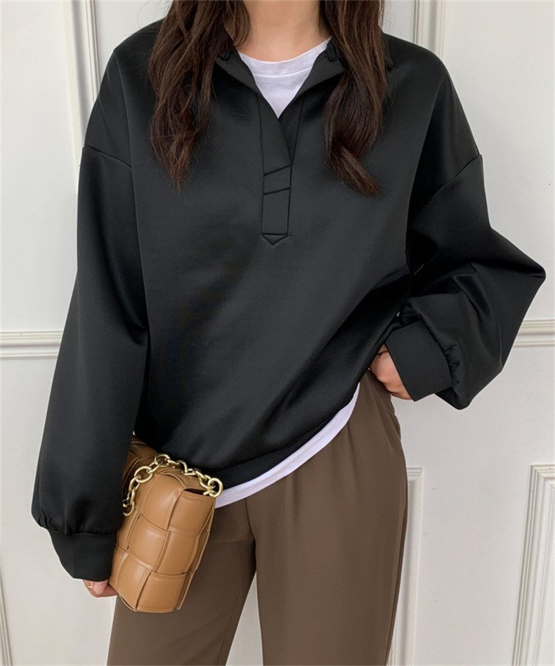 エアレイヤースウェットシャツ日本と韓国スタイルのカジュアルスペースコットンラペルトップ ゆったりとしたデザイン  