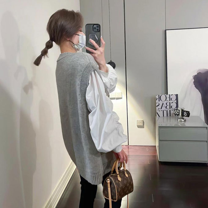 ニットベスト レディース Vネック 前開き セーター トップス お尻が隠れる 送料無料 アウター カーディガン ノースリーブ ゆったり レイヤード 重ね着 