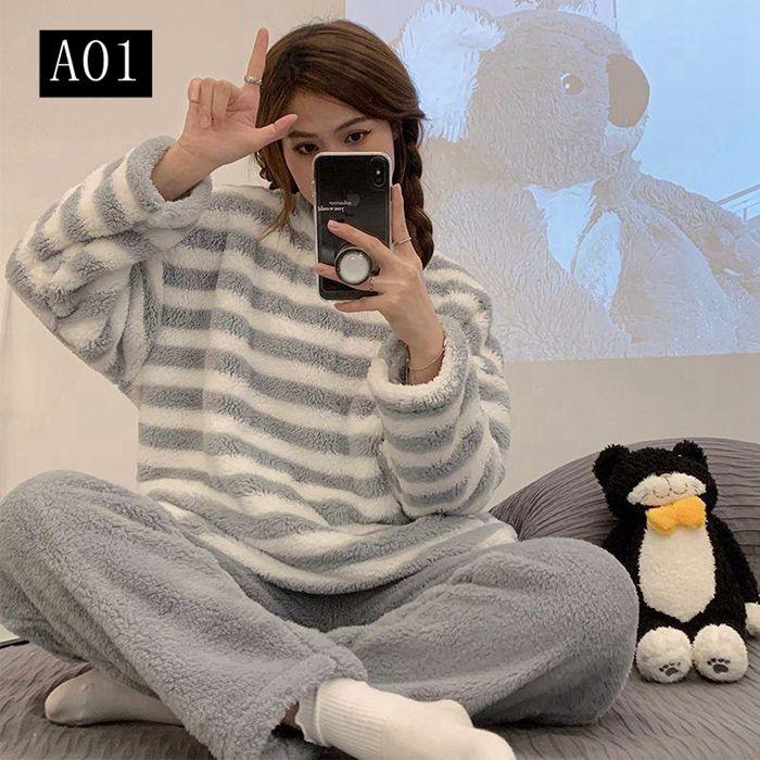 パジャマ レディース ルームウェア 長袖 寝巻 冬用 柔らかい 部屋着 暖かい カジュアル 厚手 可愛い あったか 着心地 もこもこ ゆったり 上下セット 暖か 