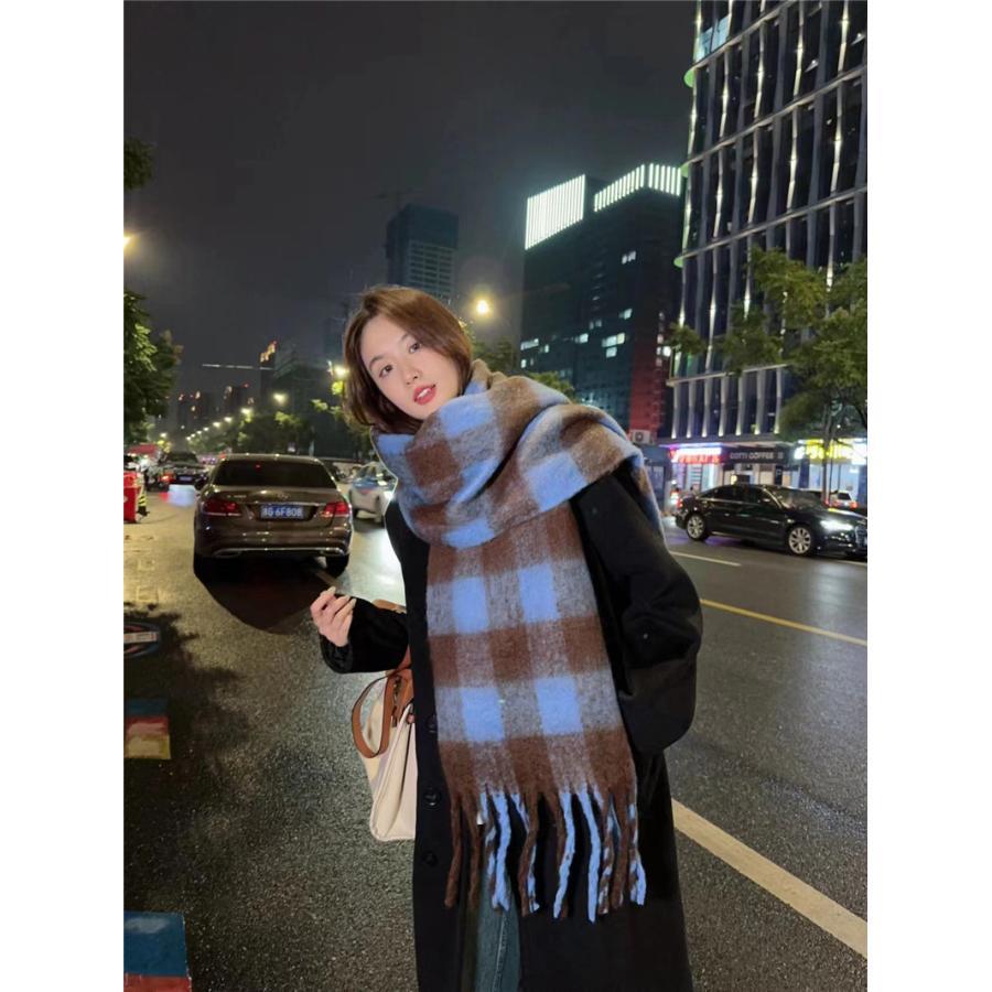 マフラー チェック ボリュームフリンジマフラー 暖かい レディース ストール 厚手 かわいい プレゼント ボリュームたっぷり 通学 巻物通勤 大きい 