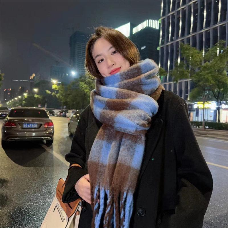 マフラー チェック ボリュームフリンジマフラー 暖かい レディース ストール 厚手 かわいい プレゼント ボリュームたっぷり 通学 巻物通勤 大きい 