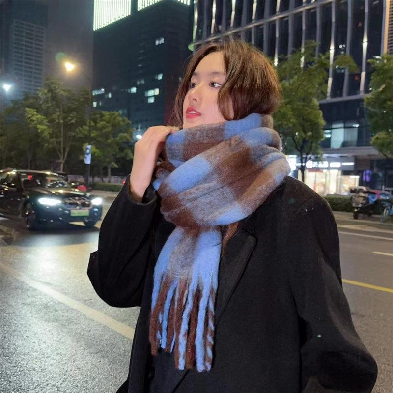 マフラー チェック ボリュームフリンジマフラー 暖かい レディース ストール 厚手 かわいい プレゼント ボリュームたっぷり 通学 巻物通勤 大きい 