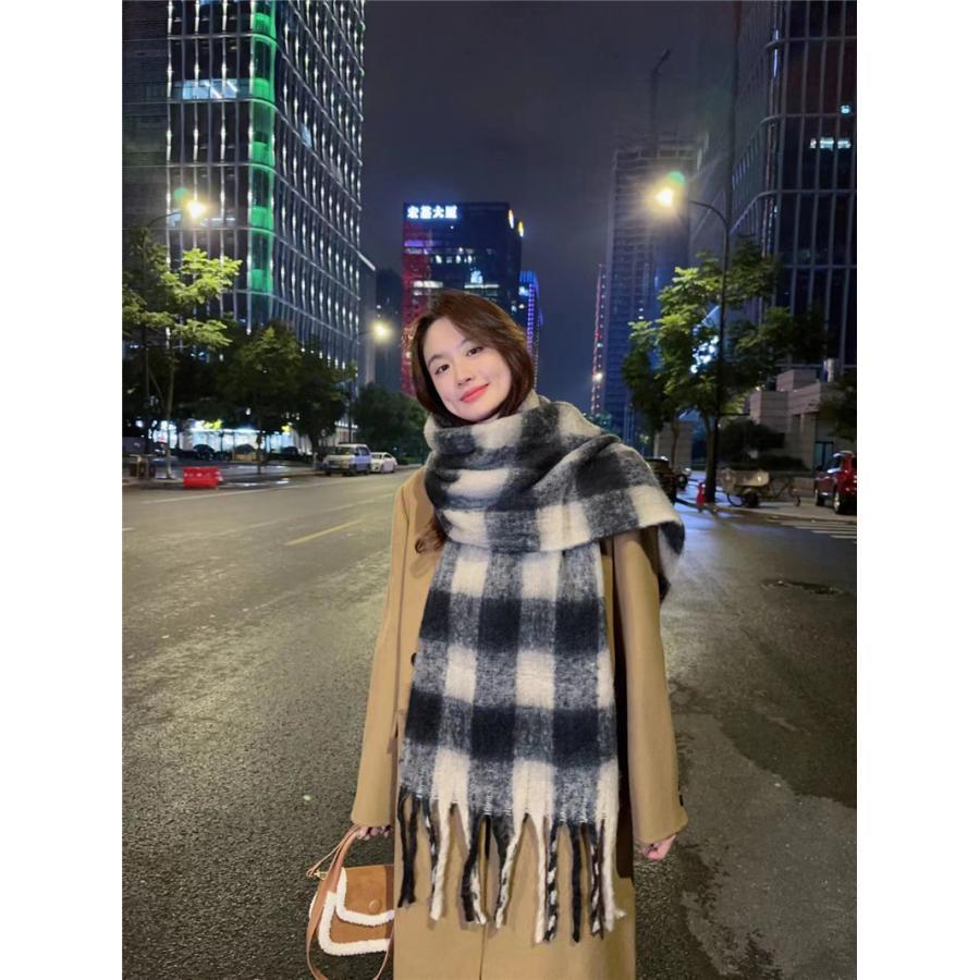 マフラー チェック ボリュームフリンジマフラー 暖かい レディース ストール 厚手 かわいい プレゼント ボリュームたっぷり 通学 巻物通勤 大きい 