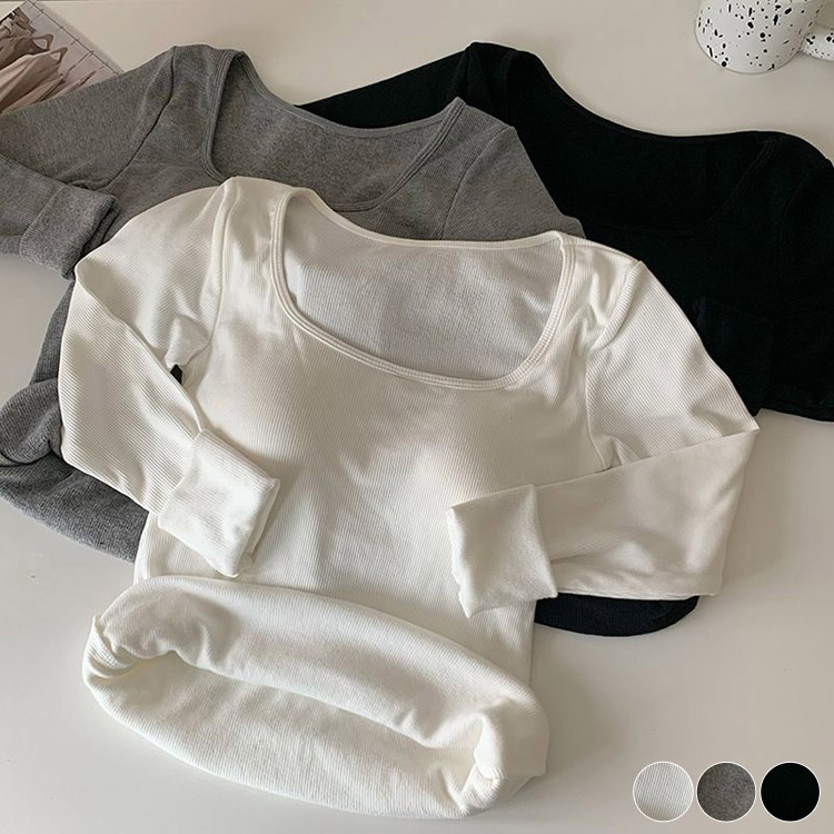 インナー レディース 長袖 シャツ カップ付き 肌着 秋冬スクエアネック 厚手 Tシャツ 白 秋 裏起毛 黒 暖かい 冬 ボア あったか パッド付 