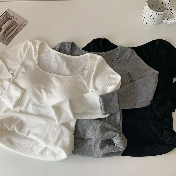 インナー レディース 長袖 シャツ カップ付き 肌着 秋冬スクエアネック 厚手 Tシャツ 白 秋 裏起毛 黒 暖かい 冬 ボア あったか パッド付 