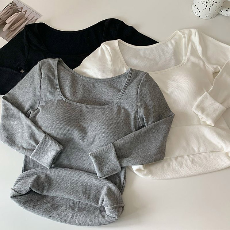 インナー レディース 長袖 シャツ カップ付き 肌着 秋冬スクエアネック 厚手 Tシャツ 白 秋 裏起毛 黒 暖かい 冬 ボア あったか パッド付 