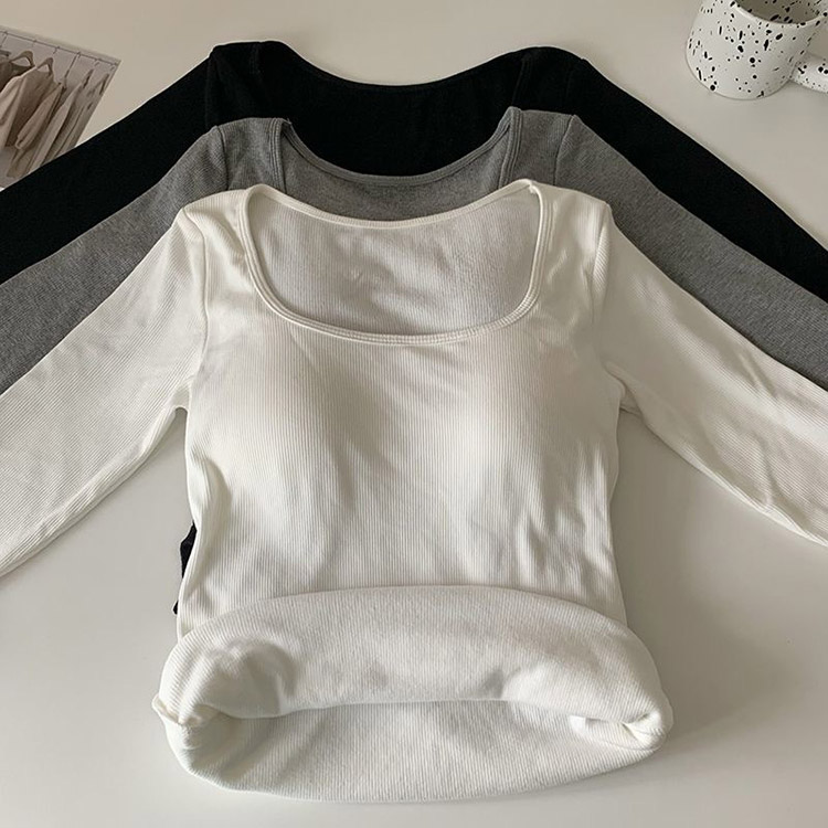 インナー レディース 長袖 シャツ カップ付き 肌着 秋冬スクエアネック 厚手 Tシャツ 白 秋 裏起毛 黒 暖かい 冬 ボア あったか パッド付 