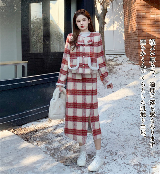 ツイード レディース アウター 中綿コート 中綿入り スカート 秋冬 オフィス ジャケット 膝上 タイトスカート アウター ひざ下 ミモレ丈 あたたかい通勤 スーツ 