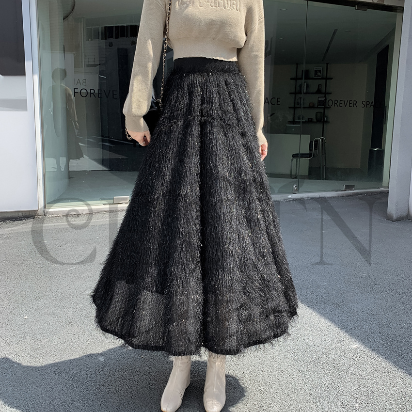 フリンジスカート ロングスカート フリンジ春夏パーティー スカート入学式卒業式 Aラインスカート ボウエストゴム 旅行 カジュアル 通勤 リゾート 