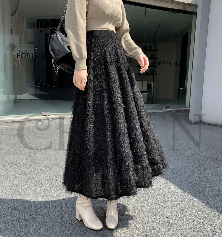 フリンジスカート ロングスカート フリンジ春夏パーティー スカート入学式卒業式 Aラインスカート ボウエストゴム 旅行 カジュアル 通勤 リゾート 