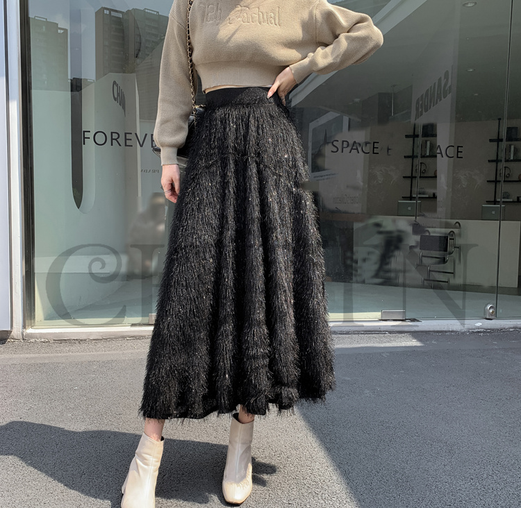 フリンジスカート ロングスカート フリンジ春夏パーティー スカート入学式卒業式 Aラインスカート ボウエストゴム 旅行 カジュアル 通勤 リゾート 