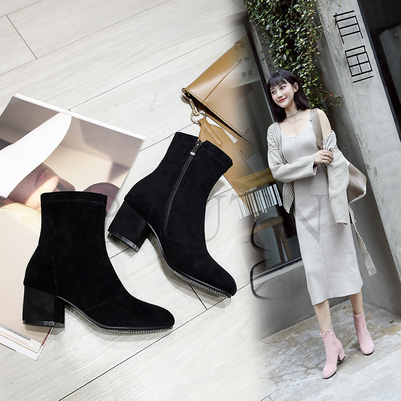 ショートブーツ黒ブーティー歩きやすいショートブーツ内ボア太ヒール袴用ブーツ ハイヒールスエードブーツ入学式卒業式 通勤 OL おしゃれ 靴 秋冬大きいサイズ 