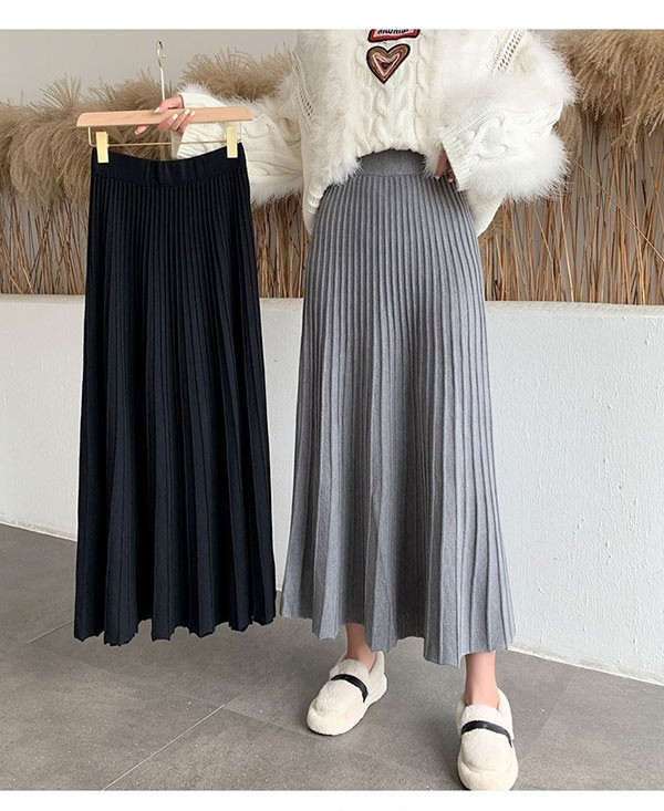 ニットスカート 秋冬 大人女子 レディース あったか マキシワンピース ひざ下丈スカート ミモレ丈 ロング スカート プリーツ 