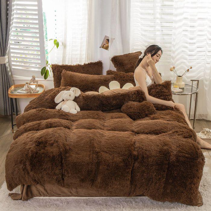 布団カバーセット 4点セット ダブル あったか ふわふわ 毛足の長いシャギー 掛け布団カバー ふとんカバー セット 寝具カバー 