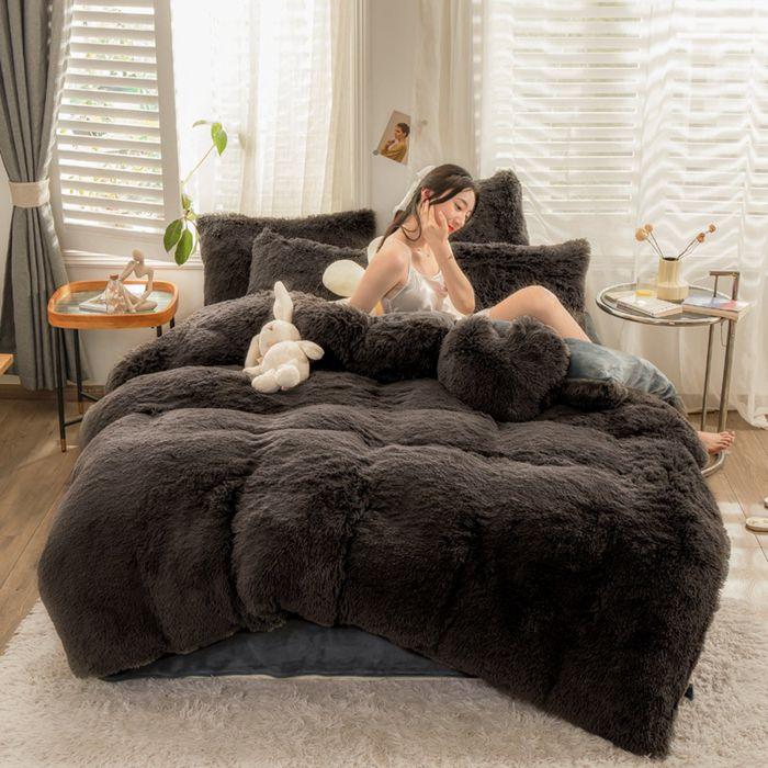 布団カバーセット 4点セット ダブル あったか ふわふわ 毛足の長いシャギー 掛け布団カバー ふとんカバー セット 寝具カバー 