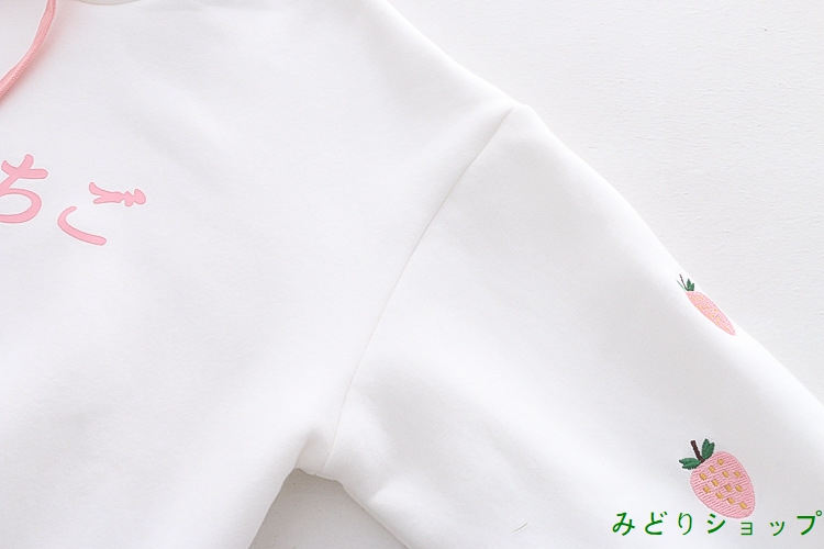 かわいい イチゴ 刺繍 フード付き プルオーバー トレーナー  