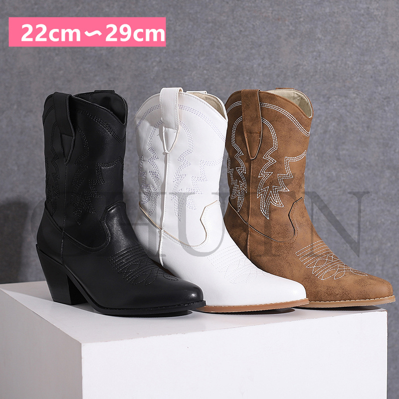 ブーティー歩きやすいショートブーツレディース入学式 ウエスタンブーツショートブーツ黒 太めヒール秋冬大きいサイズブーツ筒太め 二次会  