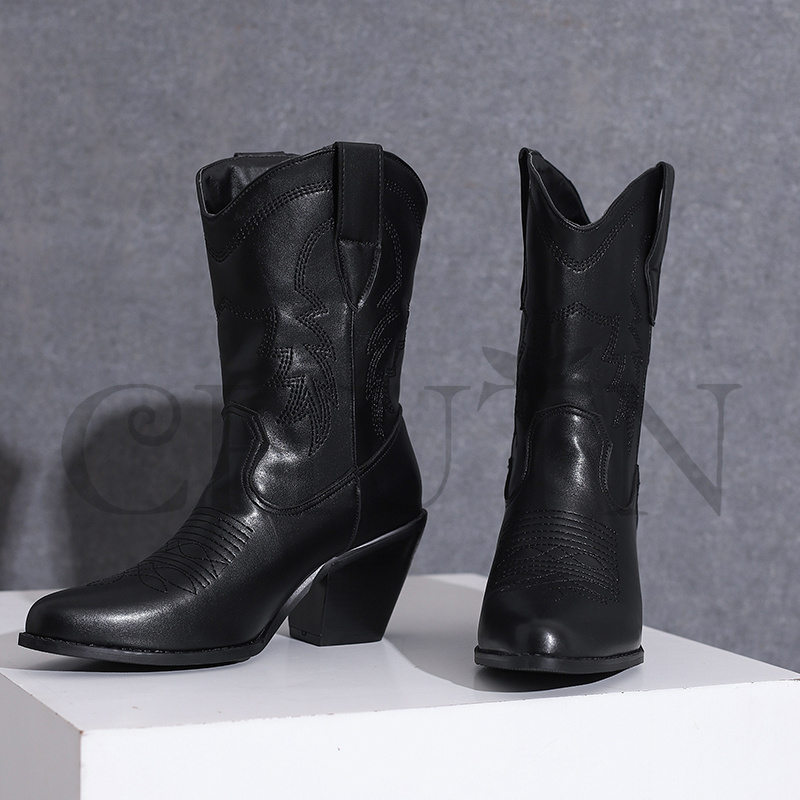 ブーティー歩きやすいショートブーツレディース入学式 ウエスタンブーツショートブーツ黒 太めヒール秋冬大きいサイズブーツ筒太め 二次会  